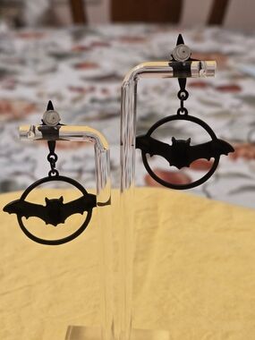 Black Bat Dangle Hoop Earrings - Adorable Halloween Accessory